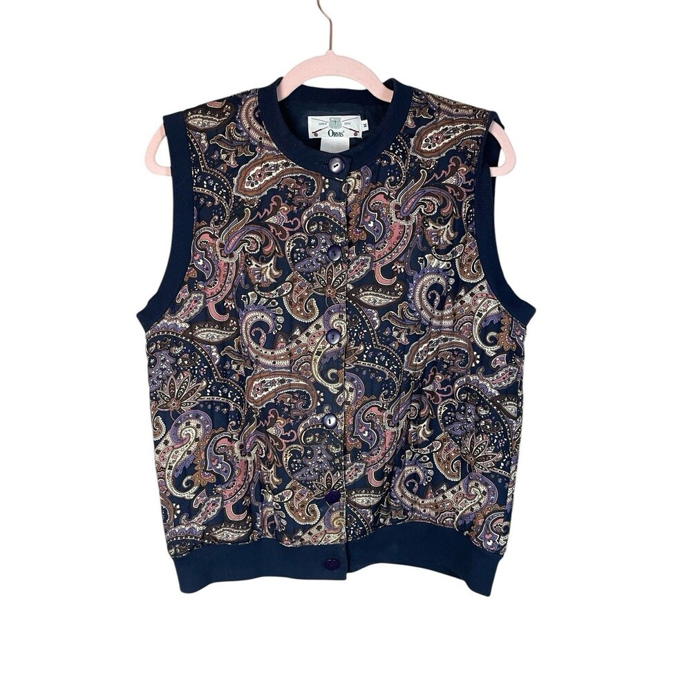 Vintage Women's Orvis‎ 100% Silk Button Vest Paisley Quilted Medium Gorpcore